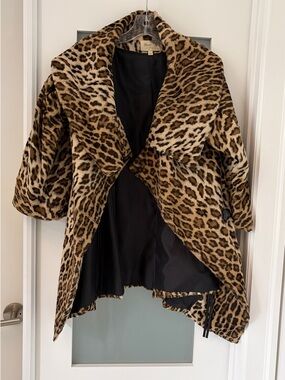 Elizabeth and James Faux Fur leopard Coat in Brown and Cream